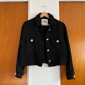 Zara Black Tweed Jacket with Jewelled Buttons
